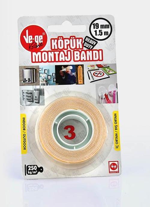 Çift Taraflı Köpük Bant (3) 19X1,5 Mt.