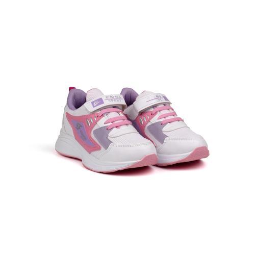 Kız Çocuk Beyaz Pembe Cırtlı Bağcıklı Sneaker Günlük Rahat Spor Ayakkabı