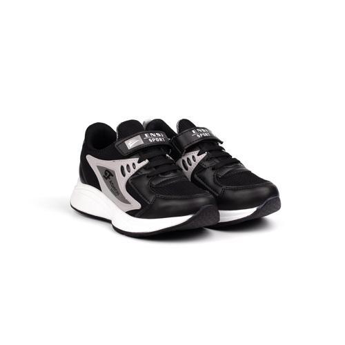 Unisex Çocuk Siyah Buz Cırtlı Bağcıklı Sneaker Günlük Rahat Spor Ayakkabı
