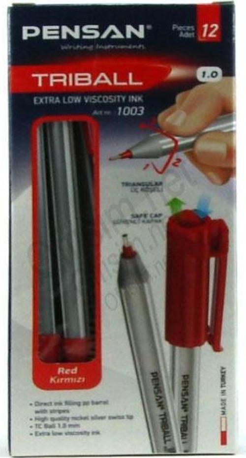 Triball Tükenmez Kalem 1,0 Mm Kırmızı 12 Lİ (1 Paket 12 Adet)