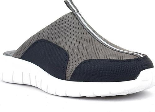 Hakiki Deri Gri Siyah Comfort Spor Terlik