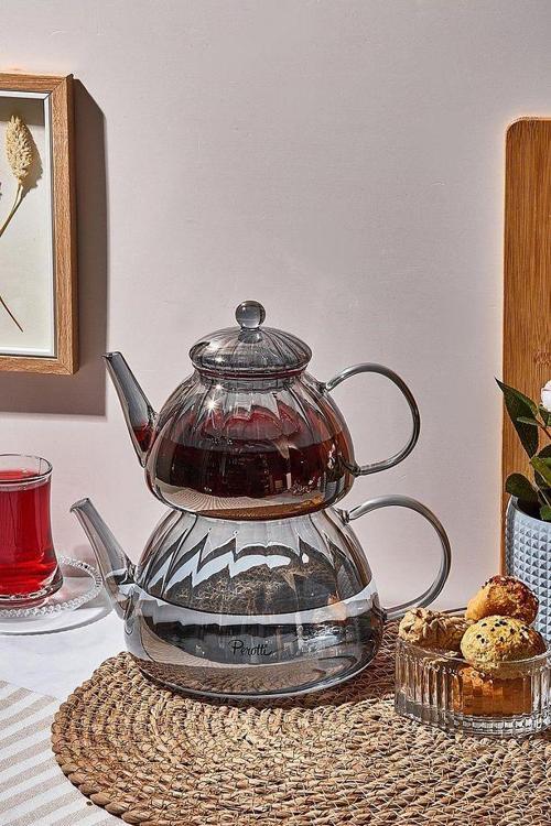 Vitor Füme Borosilikat Cam Çaydanlık 800ML + 1.5L 16482