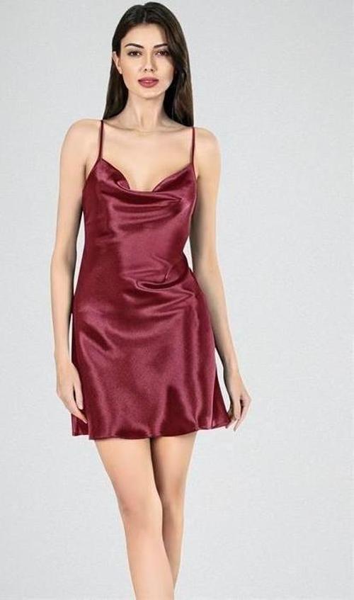 Kısa Gecelik Degaje Bordo 7740