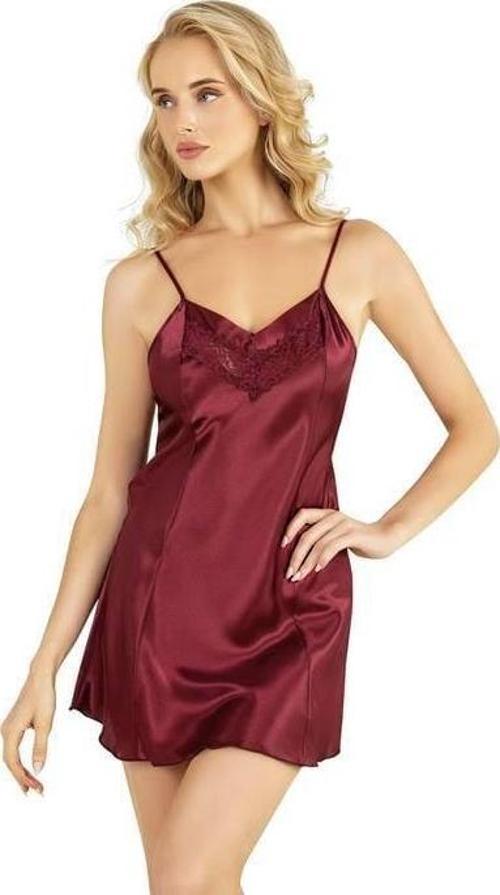 Bordo Kısa Saten Gecelik 8231