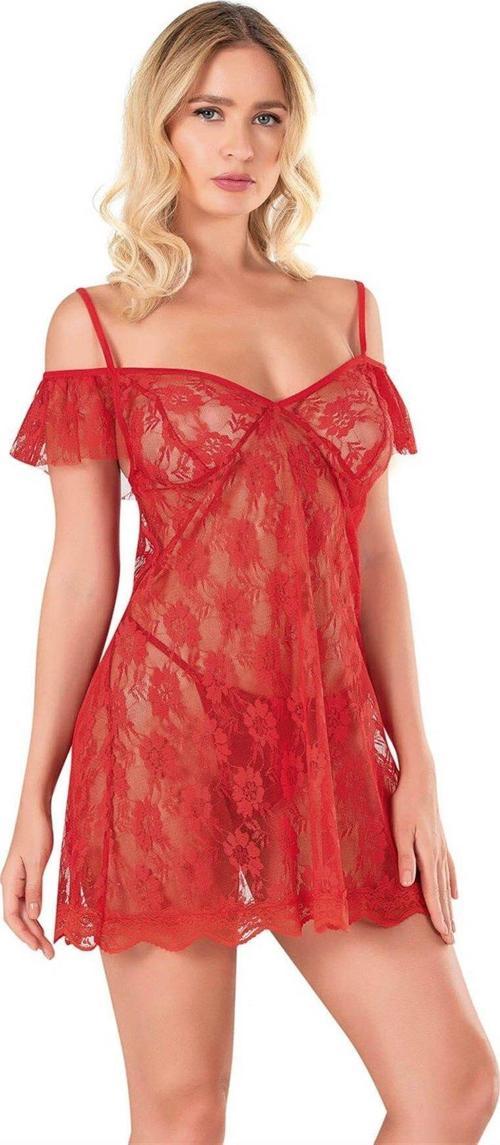 Kırmızı Kısa Tül Gecelik