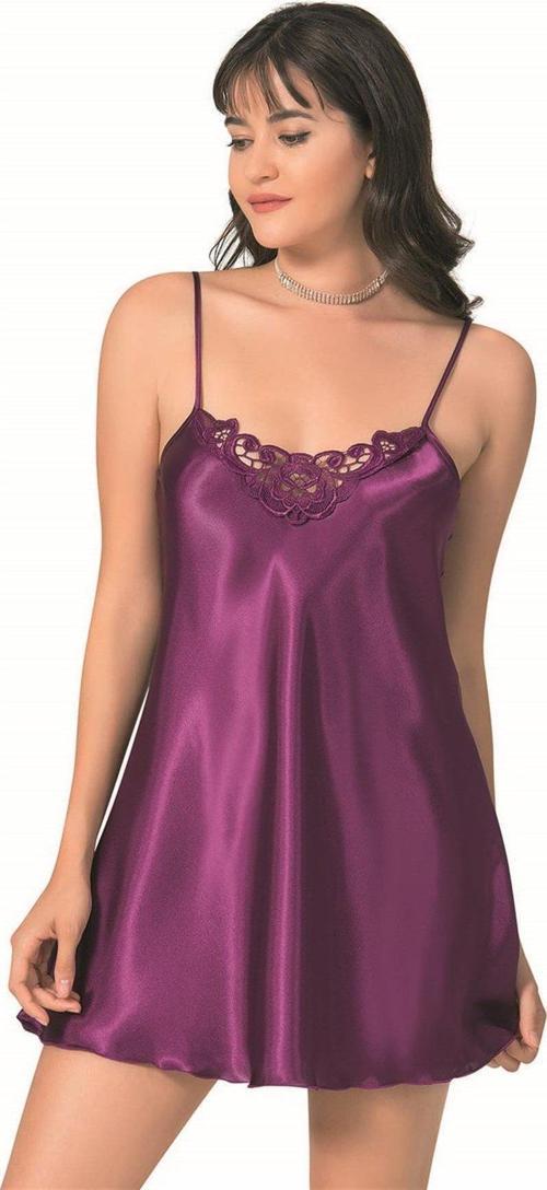 Mor Kısa Saten Gecelik