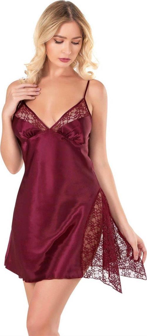 Bordo Kısa Saten Gecelik