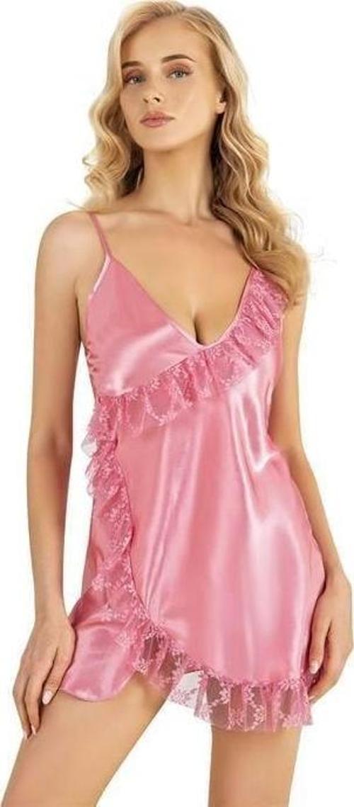 Pembe Kısa Saten Gecelik 8229