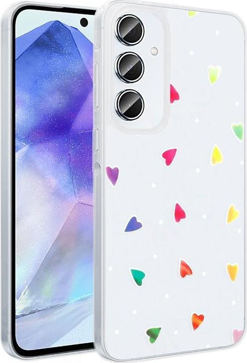 Galaxy S24 FE Kılıf Şeffaf Desenli Figürlü Folk Sert Kapak Kalp