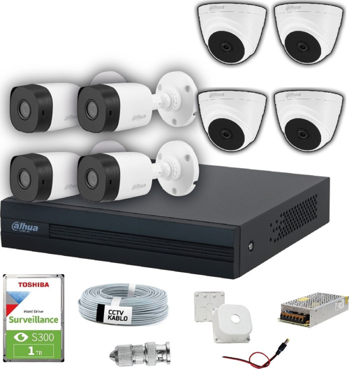 8 Kameralı 20 Metre Gece Görüşlü Full HD Güvenlik Kamera Seti