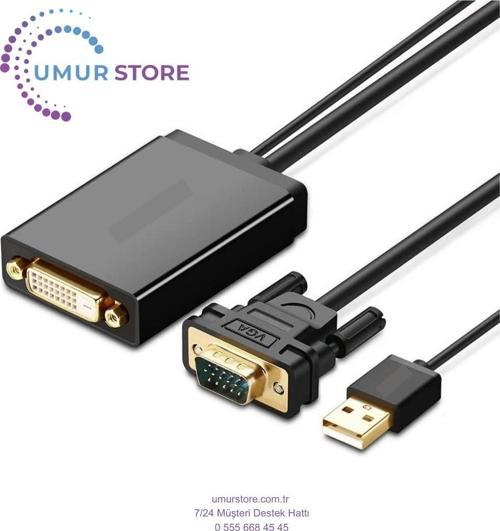 VGA USB To Dvı-D 24+1 Dişi Görüntü Aktarma Kablosu