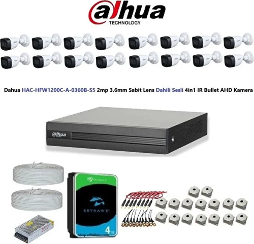2mp 16 Kameralı Dış Ortam Dahili Sesli Full Kamera Seti 4tb Disk Hac-hfw1200c-a-0360b