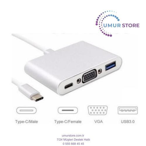 USB 3.1 Type-C Giriş - Vga+Usb3.0+Type-C Çevirici