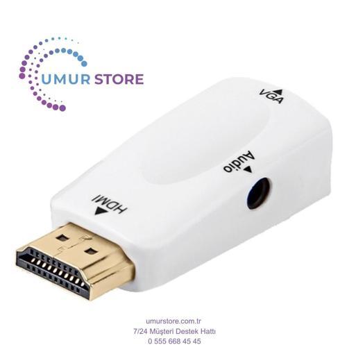 1080P HDMI Erkek - VGA Dişi Adaptör Video Dönüştürücü, Ses Çıkışı N3 Beyaz