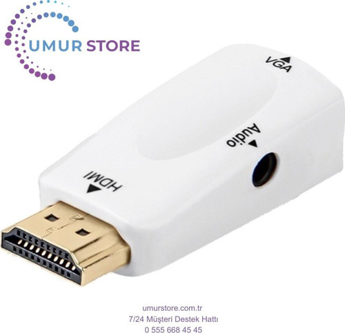 1080P HDMI Erkek - VGA Dişi Adaptör Video Dönüştürücü, Ses Çıkışı N3 Beyaz