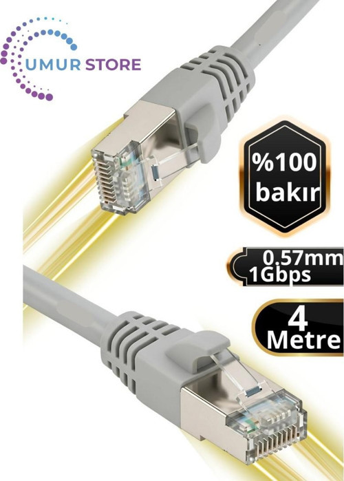 4 Metre Internet KABLOSU/%100 Saf Bakır TEL-0.57MM-CAT6-1GBPS /iç MEKAN/4M Ethernet Kablosu