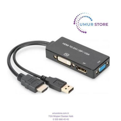 HDMI 3'den 1'e Dönüştürme Kablosu HDMI Converter Cable, HDMI - Dp+Dvı+Vga M-F/f/f, 0.2m, 3 In 1 Mult