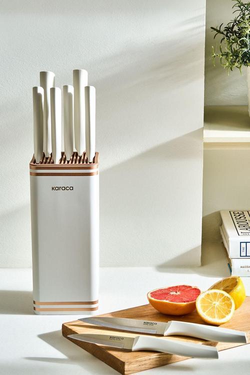 Megacut Square 9 Parça Standlı Bıçak Seti Krem