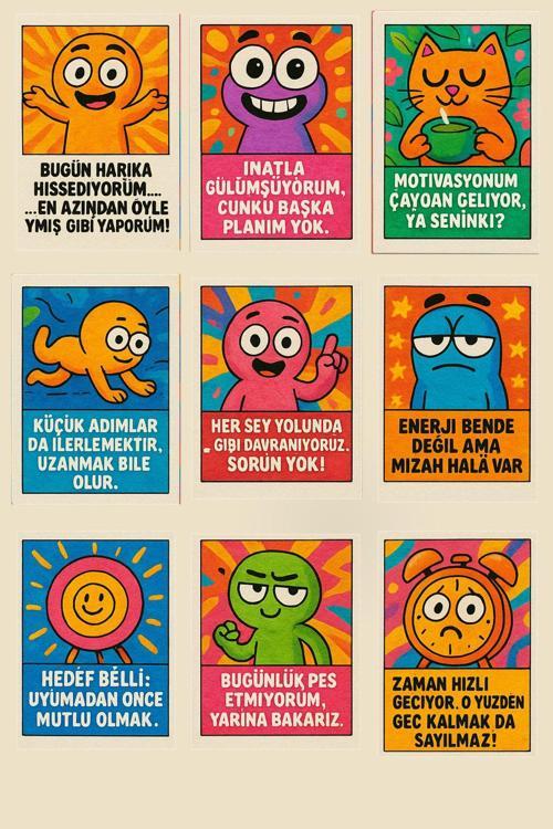 Renkli & Esprili 9’Lu Motivasyon Pola Kart Seti – 10X15 Cm Dekoratif Tasarım