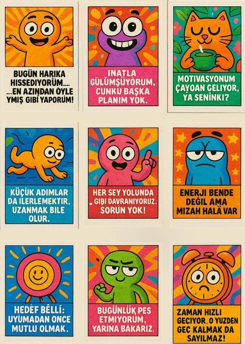 Renkli & Esprili 9’Lu Motivasyon Pola Kart Seti – 10X15 Cm Dekoratif Tasarım