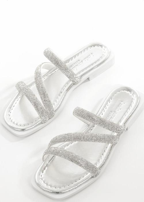 MİA026-1610 Kadın Günlük Taşlı Bantlı GÜMÜŞ Tatil Terliği