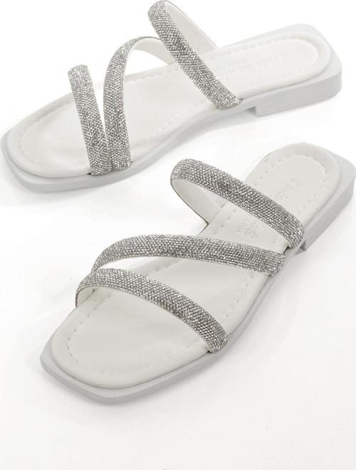 MİA026-1610 Kadın Günlük Taşlı Bantlı BEYAZ Tatil Terliği