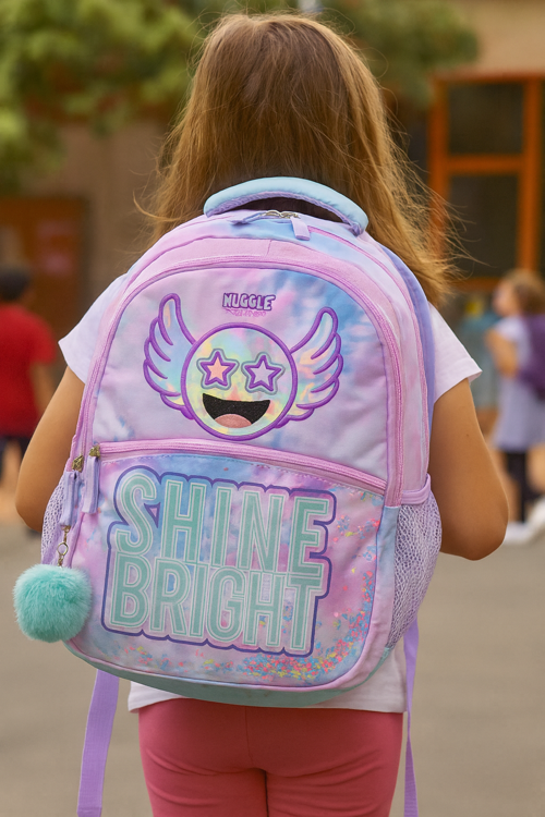 Mu-9106 Shine Bright Okul Çantası Renkli Desenli, Işıltılı, Ortaokul/İlkokul
