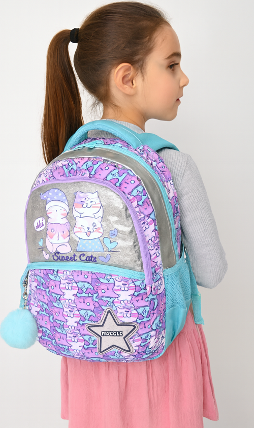 Mu-9063 Kız Çocuk Okul Çantası – Sweet Cats Desenli, Çok Bölmeli, Rahat Taşımalı