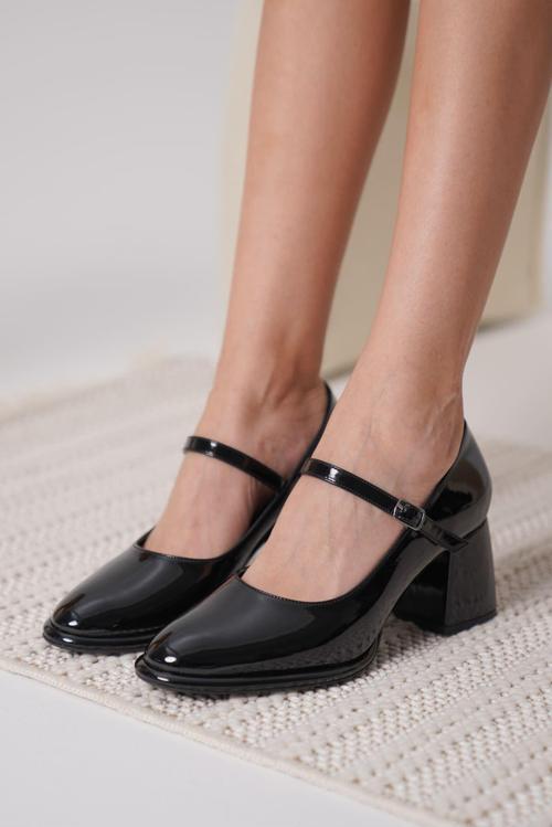 Slay Siyah Rugan Kadın Topuklu Ayakkabı