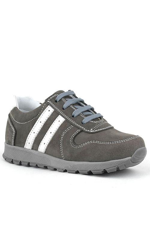 Deri Gri Fermuarlı Spor Ayakkabı Sneaker