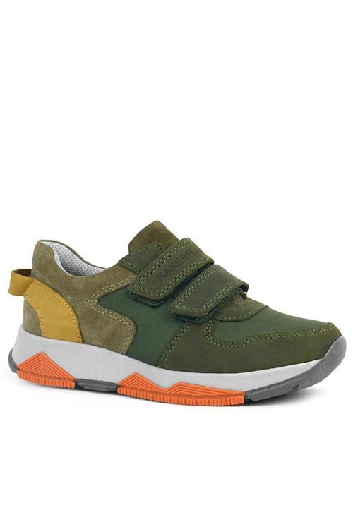 Hakiki Deri Yeşil Çocuk Cırtlı Sneakers Spor Ayakkabı
