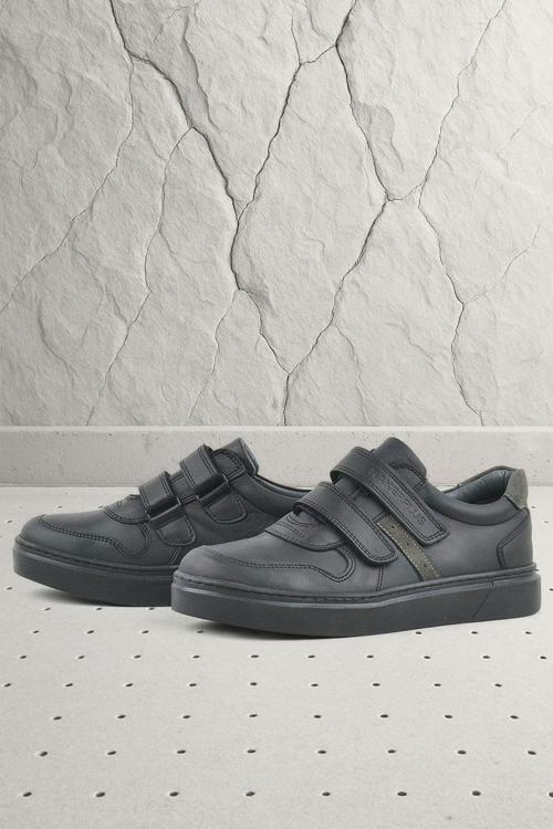 Hakiki Deri Siyah Cırtlı Erkek Çocuk Sneaker