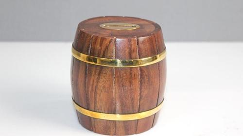 Pirinç Detaylı Fıçı Kumbara Model 1