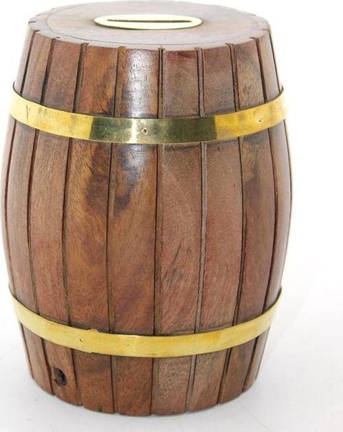 Pirinç Ahşap Fıçı Kumbara 12.5 Cm