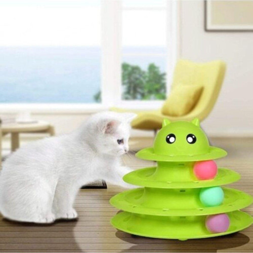 Tower Of Tracks 3 Katlı Kedi Başlıklı Kedi Top Kovalama Yakalama Oyuncağı