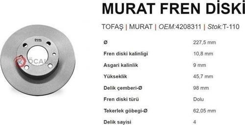 FREN DİSKİ ÖN DKS 1.6 M131 UNO 60