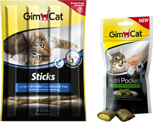 4 Adet Kedi Ödülü 2 Sticks Somonlu Ve Alabalıklı 20 gr + 2 Nutri Pockets Kedi Otlu 60 gr