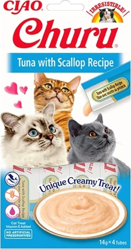 Churu Cream Ton Balıklı Ve Deniz Taraklı Kedi Ödül Kreması 4 X 14 gr