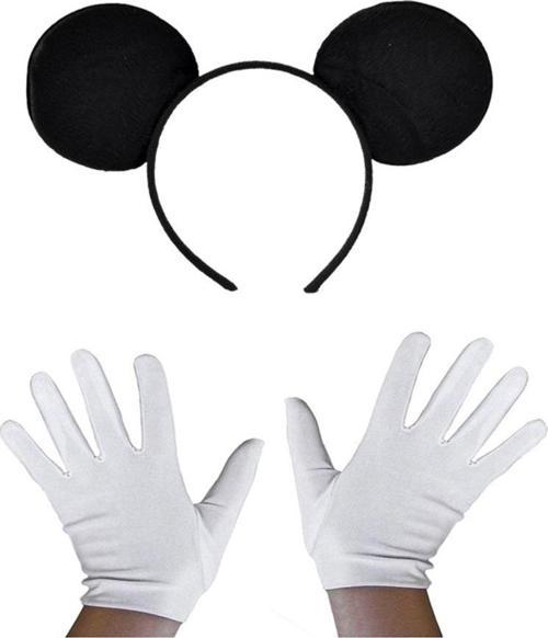 Siyah Mickey Mouse Tacı ve Beyaz Eldiven Seti (4401)
