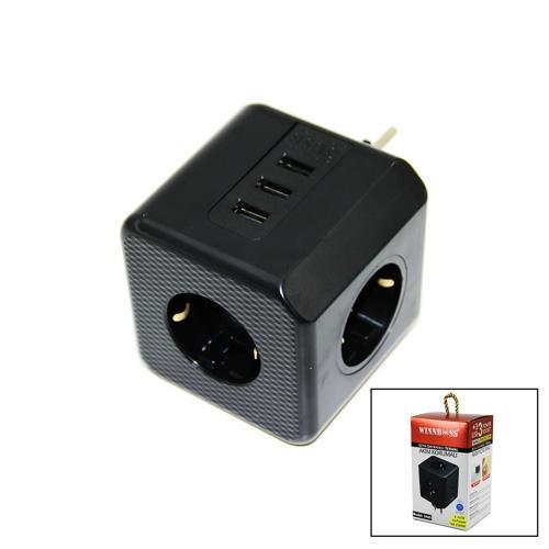 TERMAL AKIM KORUMALI  3X PRİZ 3X USB DUVAR TİPİ PRİZ SİYAH 10A - 2500W (4401)