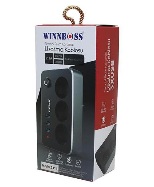 TERMAL AKIM KORUMALI 2.1A 3LÜ PRİZ 3XUSB 2MT ANAHTARLI UZATMA KABLO SİYAH (4401)