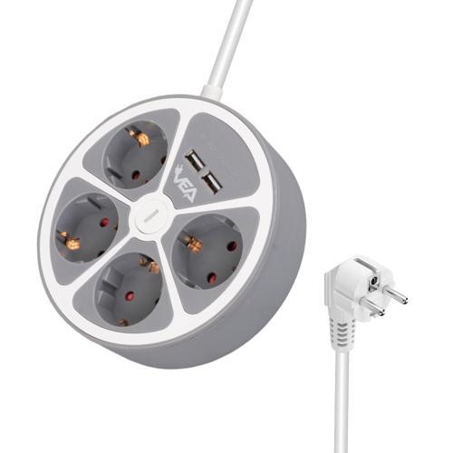 4LÜ 2 USBLİ ANAHTARLI 1.5 METRE GRUP PRİZ VE-G604YU (4401)