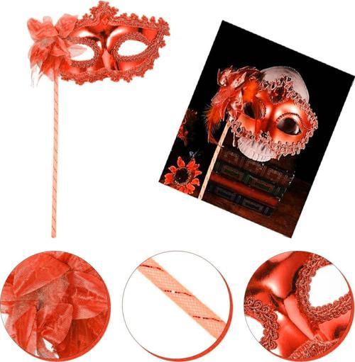 Kırmızı Işıltılı Tutmalı Fotoğraf Çekimi Maskesi 18x29 cm (4401)