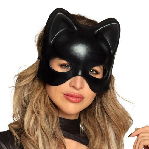Siyah Deri Görünümlü Kedi Maskesi – Cosplay &amp;amp; Maskeli Balo (4401)