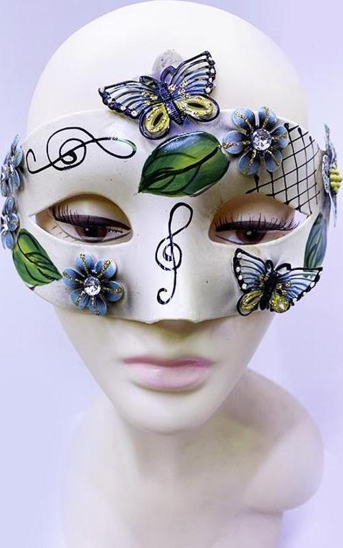 Kelebek ve Çiçek İşlemeli Venedik Maskesi Siyah Renk 10x18 cm (4401)