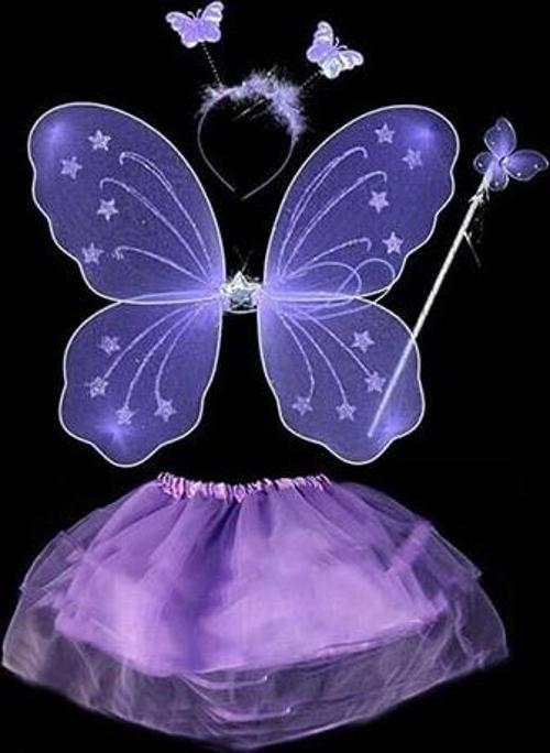 Lila Mor Kelebek Kostümü - Lila Mor Kelebek Kostüm Aksesuar Seti 4 Parça (4401)