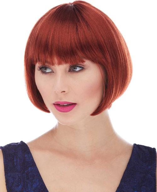 Kızıl Renk Düz Kesim Astarlı Küt Parti Peruğu (4401)