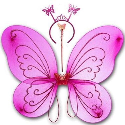 Fuşya Renk Kelebek Kanadı Tacı ve Sopası 50x37 cm (4401)