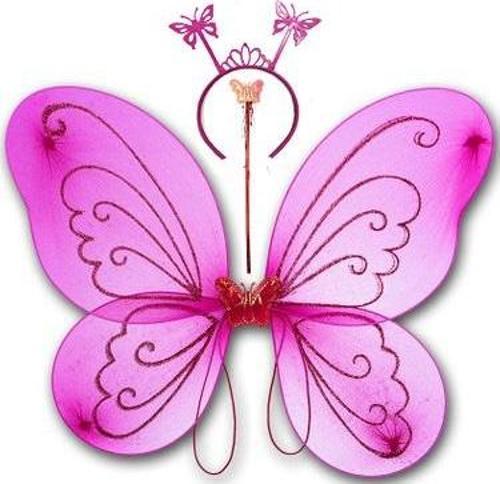 Fuşya Renk Kelebek Kanadı Tacı ve Sopası 50x37 cm (4401)