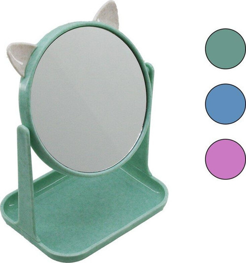 6 İNÇ - 15CM YUVARLAK KULAKLI MAKYAJ AYNASI RENKLİ PLASTİK TAKILIK SEPETLİ=12X15.5CM (4401)